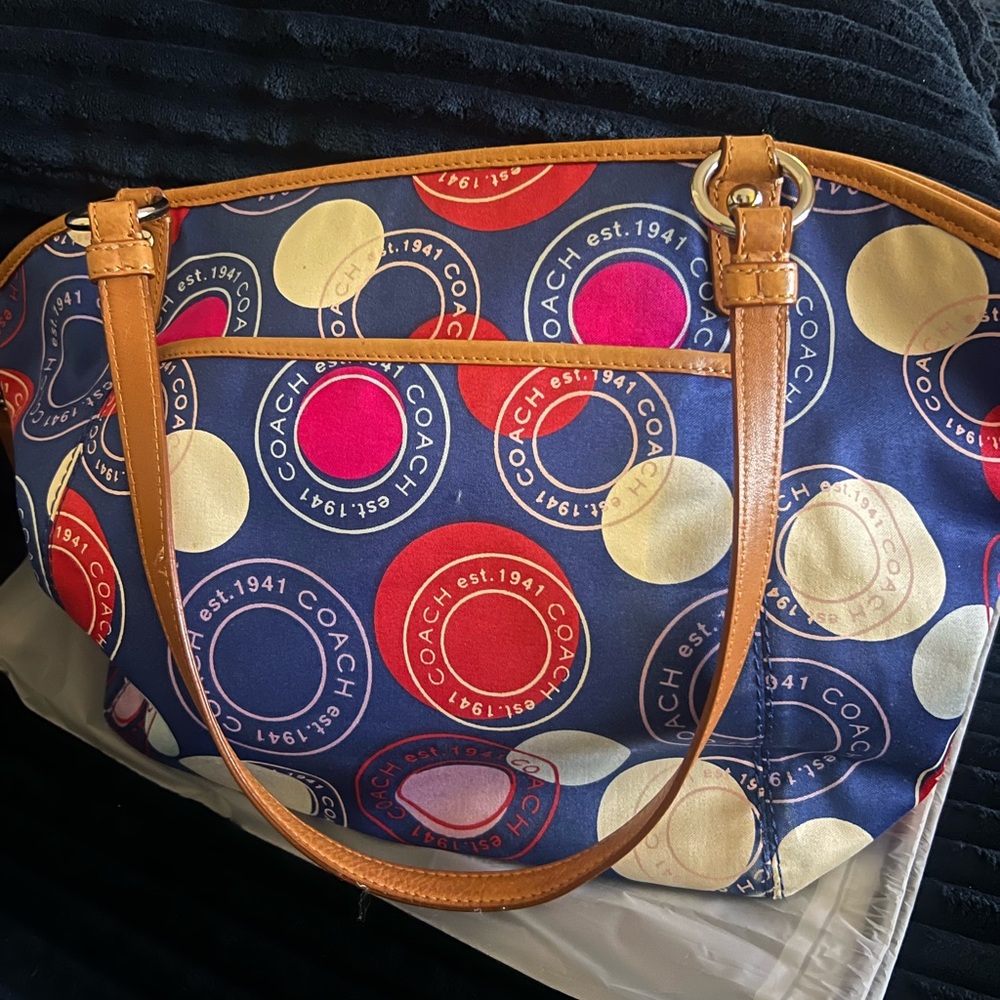 Coach Blue and Red Circle Pattern Tote